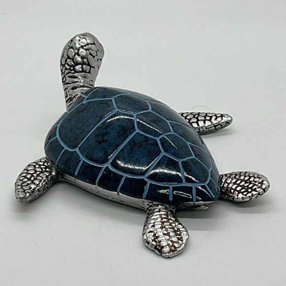 Silver and Blue Turtle Figurine - Picture 3 of 6
